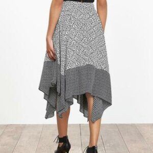 Banana Republic Women's 2 Printed Handkerchief Circle Skirt Black White Flowy